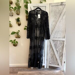 NWT *Forever 21 Sheer Black Floral Lace Kimono/Tunic